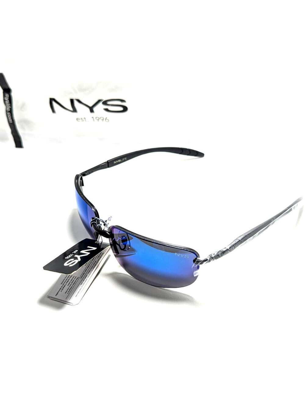 NYS Herrick Street 1268-22 Blue UV Black Wraparound Men's Outdoor Sunglasses